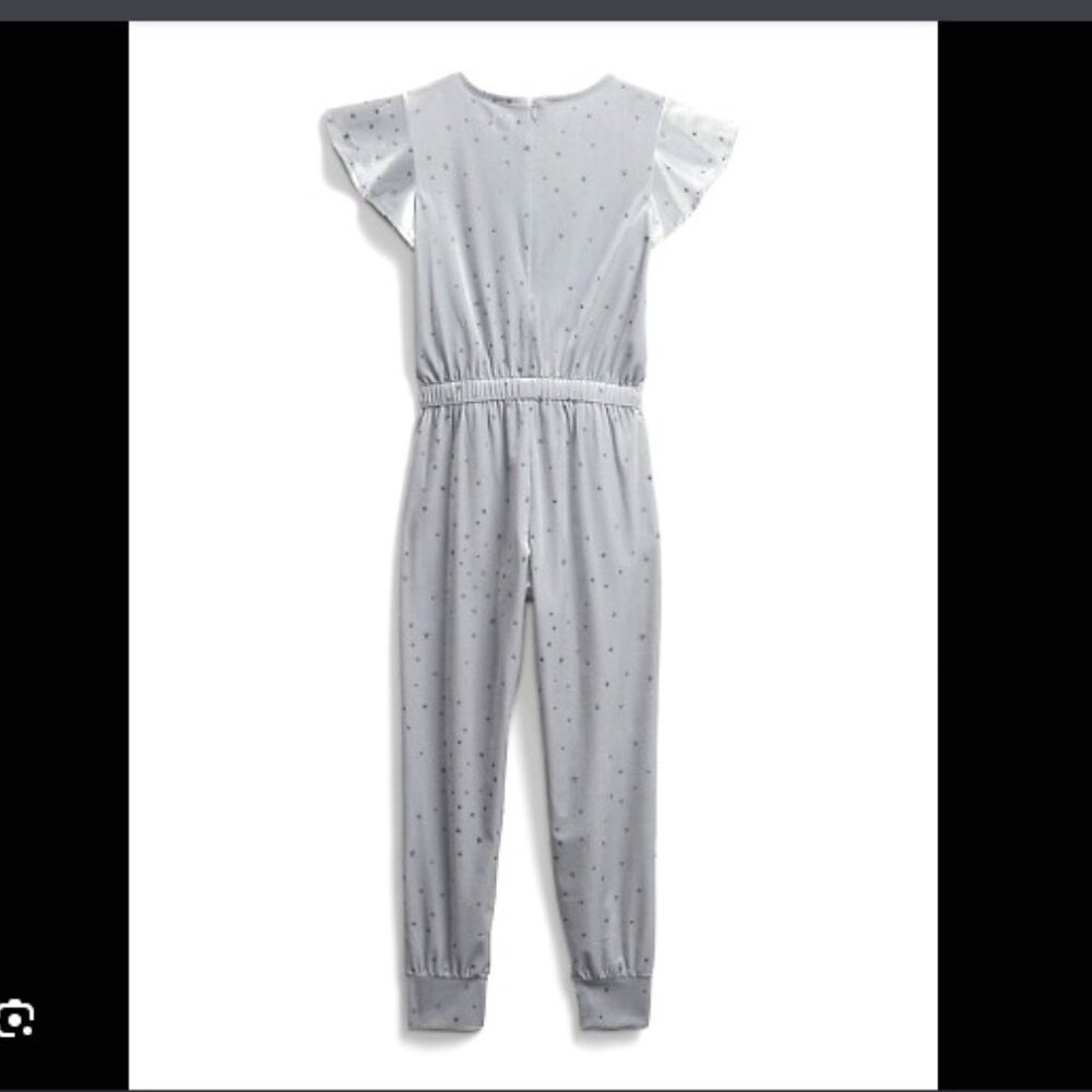 NWT Gap Kids Sparkly Silver Velvet & Glittery Stars Jogger Jumpsuit Romper S 6/7
